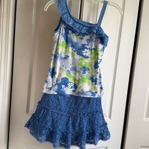 Justice Blue and Green Floral Kids Matching Set
